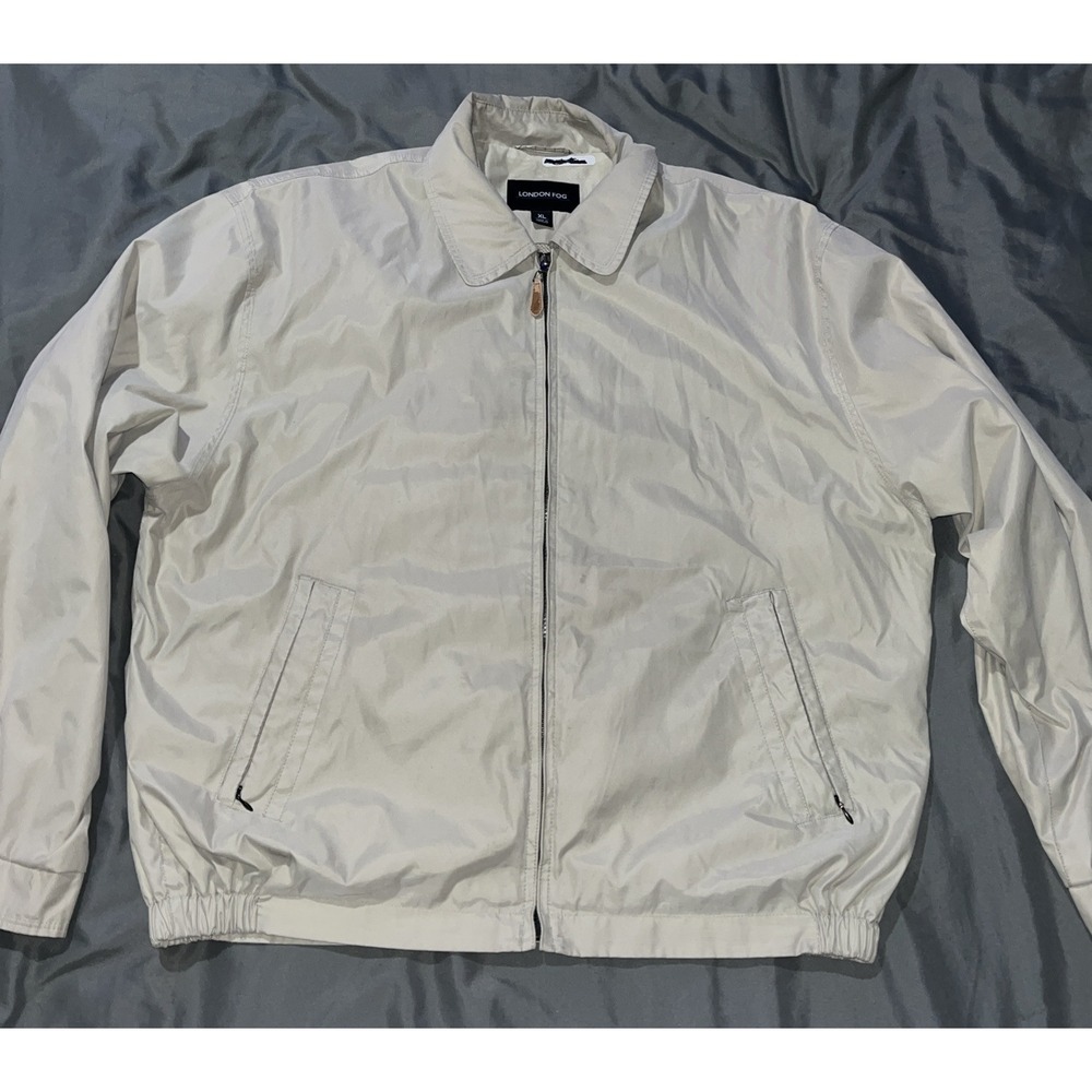London Fog Beige Microfiber Full Zip Golf Bomber Short Windbreaker Jacket XL